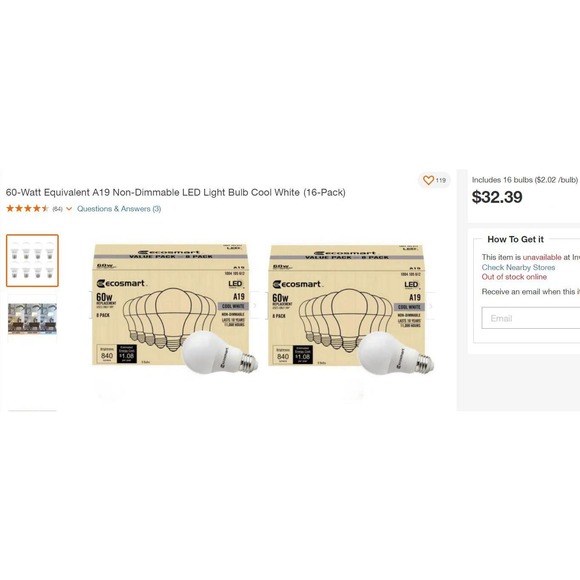 (16 PK) EcoSmart 9W 60W Equivalent Cool White A19 Non-Dimmable LED Light Bulbs - Picture 2 of 3